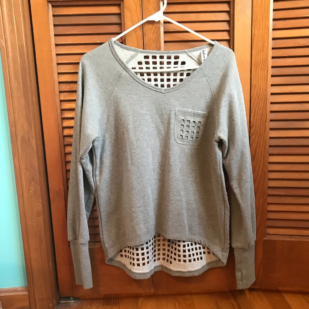 Grey V Neck Sweater with Square Cut Out Back
